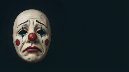 Creepy Clown Mask on Dark Background.