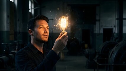 Man Holding Lit Sparkler in Dark Room.