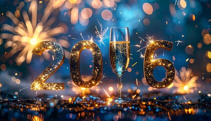 golden 2026 numbers with Fireworks. New Year's concept