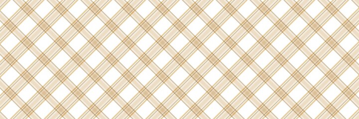 Seamless diagonal tan and beige argyle plaid pattern on white background. Classic tartan check texture for fashion, textile, and wrapping paper. 