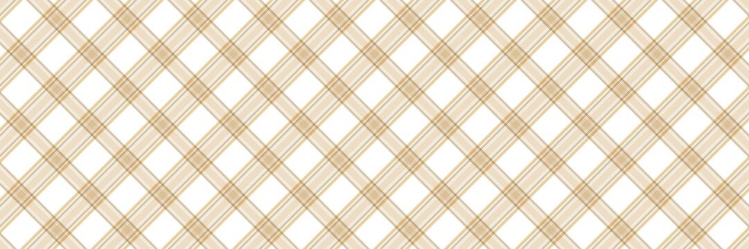 Seamless diagonal tan and beige argyle plaid pattern on white background. Classic tartan check texture for fashion, textile, and wrapping paper. 