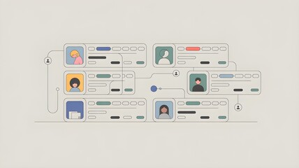 Dashboard-style interface showing user profile card, algorithmic suggestion card, rating badge and connection flow illustrating personalized recommendation process.