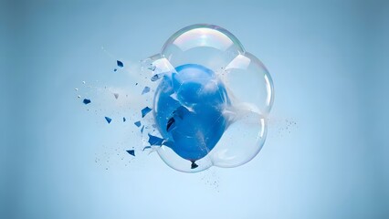 Blue Soap Bubble Bursting in Mid Air.