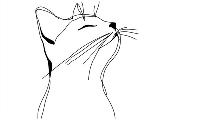 Line drawing of a cat looking up on Valentine's day celebration
