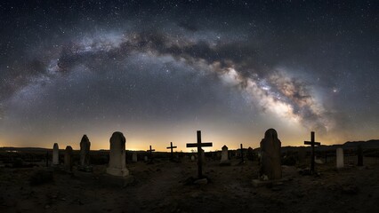 Graveyard Under Milky Way Night Sky.