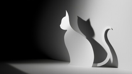 Cutout cat silhouette with shadow on wall in minimal light setting