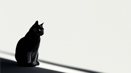 Black cat sits quietly in shadow during Valentine's day at home in the morning light