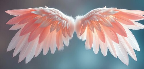 Delicate, translucent angel wings, softly feathered, pastel hues,  feathers,  colorful