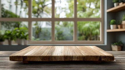 Clean Minimal Wooden Table Background with Natural Window Light, Soft Blur and Empty Space for Product Branding and Advertising Photography