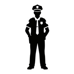 Obraz premium Police Officer Icon Silhouette – Law Enforcement Uniform Vector Symbol