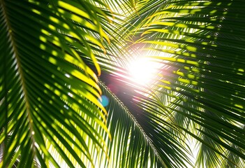 Obraz premium Tropical palm tree leaves create a natural frame, sunlight filtering through, image, nature