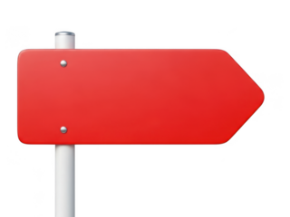 Red directional sign on a white post isolated on transparent background