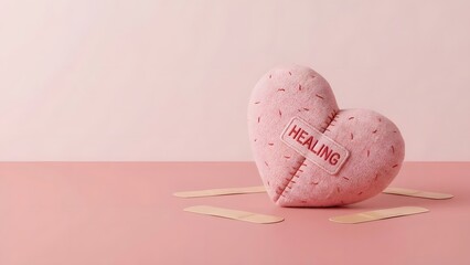 Healing Heart Shaped Plush Toy on Pink.