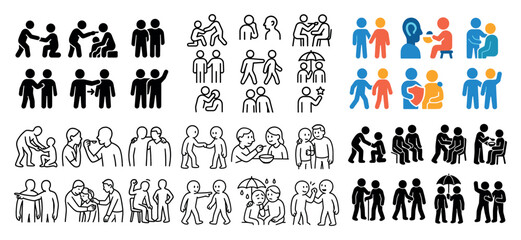 Diverse human connection icons set