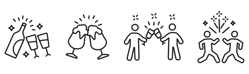 Celebration and party icons set with champagne, beer, and people toasting, perfect for festive designs