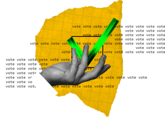 Minimal mixed media design with checkmark symbol on transparent background. Concept of making a choice, ballot confirmation, electoral decision and democratic action.