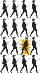 Conceptual digital artwork with repetitive voters and highlighted individual on transparent...