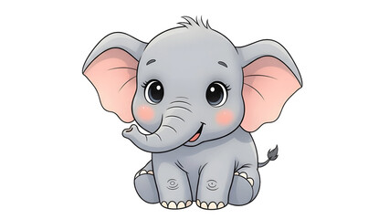 Cute Cartoon Baby Elephant &ndash; Sitting Character with Big Ears and Rosy Cheeks PNG