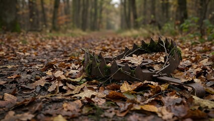 Obraz premium Autumn Leaves and Tree Stump in Forest.