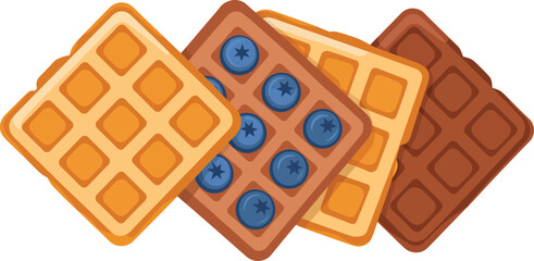 Breakfast waffles set isolated on transparent background tasty morning dessert different flavors square shapes