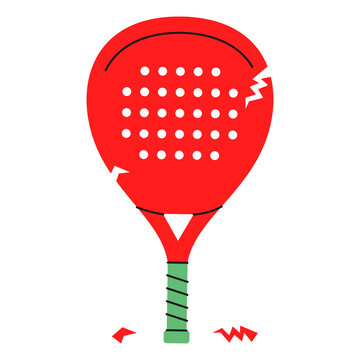 Hand-drawn padel racket broken.Ideal for sports graphics, creative projects and designs.Paddle tennis racket damaged icon.Vector illustration isolated on white background.EPS 10