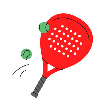 Hand-drawn padel racket with green balls.Ideal for sports graphics, creative projects and designs.Colorful playing paddle tennis Racket icon.Vector illustration isolated on white background.EPS 10 