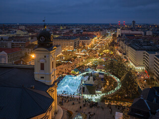 12.13.25. Debrecen, Hungary. Traditional christmas market in Kossuth ter downtown of the city. Holiday gifts, Hungarian foods, Hom made small things. Many toys for children.