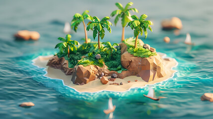 3d Isometric low poly clay style jigsaw puzzle island