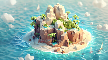 3d Isometric low poly clay style jigsaw puzzle island