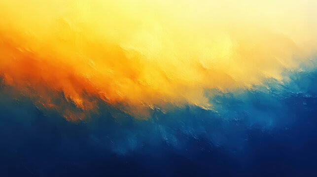 Abstract painting of yellow and blue on a white background.