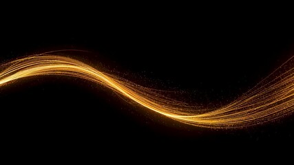 Smooth golden light wave flowing across black background creating elegant abstract motion design - Powered by Adobe