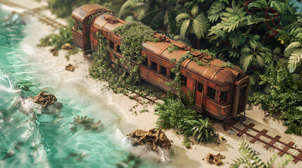 3d Isometric low poly clay style long abandoned