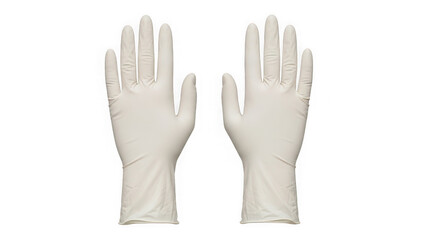 Obraz premium Pair of white disposable latex or nitrile examination gloves isolated on transparent background