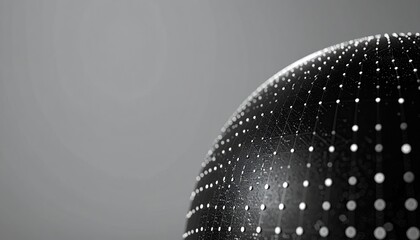 Close-up of a dark, textured sphere with glowing dots and connecting lines