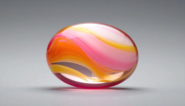 Transparent sphere with colorful swirling bands on a gray backdrop - Powered by Adobe