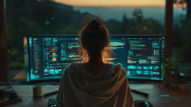 Beautiful female developer coding