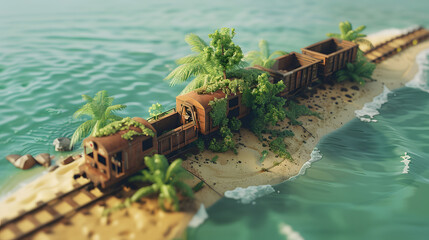 3d Isometric low poly clay style long abandoned