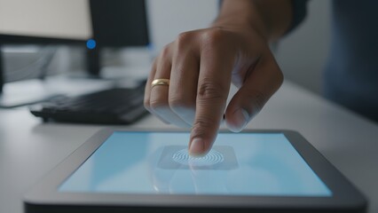 Person Using Tablet with Finger on Screen.