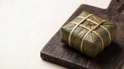 Green Banh Chung Cake Tied With Bamboo