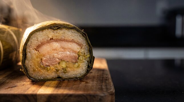 Macro Banh Tet Filling Mung Bean Pork