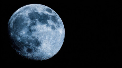 Obraz premium phase. A detailed closeup of the full moon, showcasing its textured surface against the dark expanse of space. STEM education sheets. 