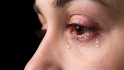 Close-up of a crying womans eye.