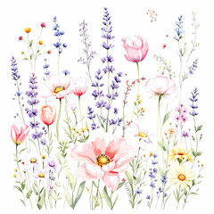 floral background with butterflies watercolor