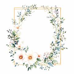 Obraz premium Romantic botanical border featuring soft spring flowers and airy greenery in refined watercolor style