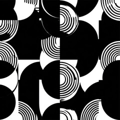 Abstract Black and White Circular Geometry Composition
