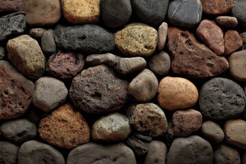 A Tapestry of Earth-Toned Stones - Moody Close-Up of a Rustic, Textured Rock Wall.