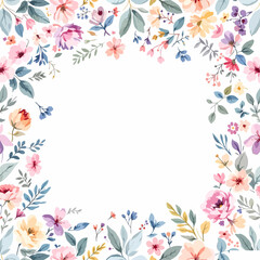 Colorful floral frame illustration featuring pink summer flowers and butterflies in a vector design pattern for a nature themed birthday card border