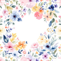 A pink floral frame with blooming flowers, green leaves, and gentle butterflies creating a beautiful spring nature border illustration