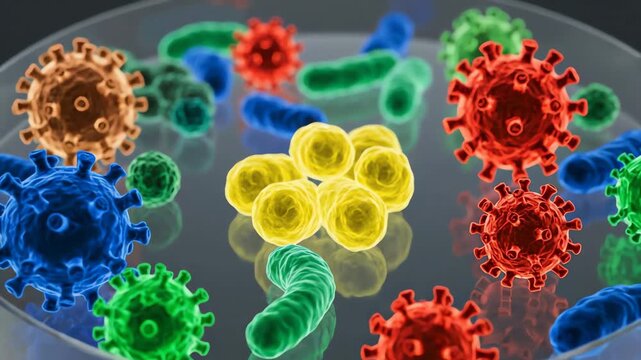 Scientific Visualization of Colorful Bacteria and Viruses in a Petri Dish Animation