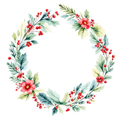 Watercolor festive wreath ideal for Christmas cards seasonal invitations and holiday d&eacute;cor